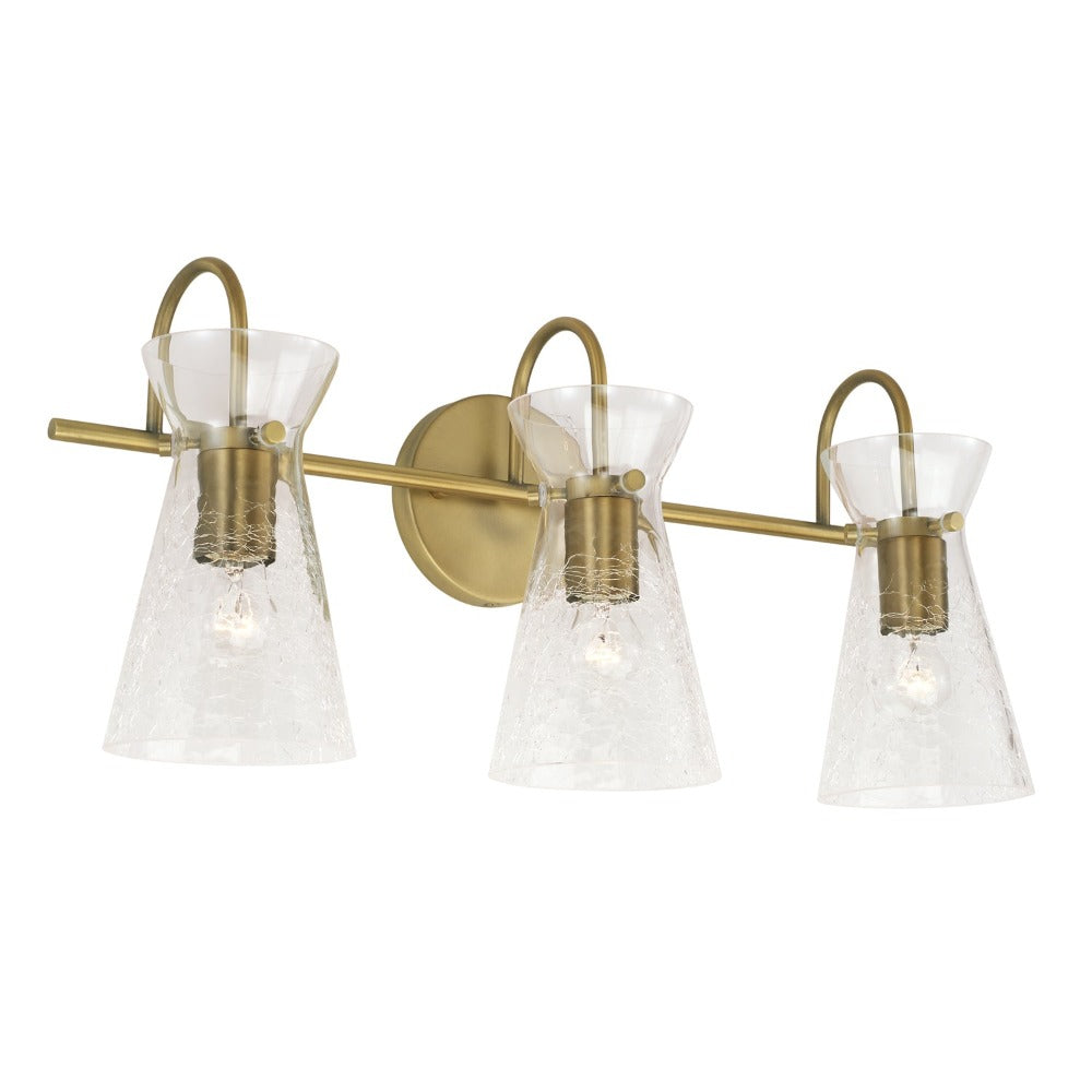 Colette 3-Light Glass Vanity, Vanity, Aged Brass