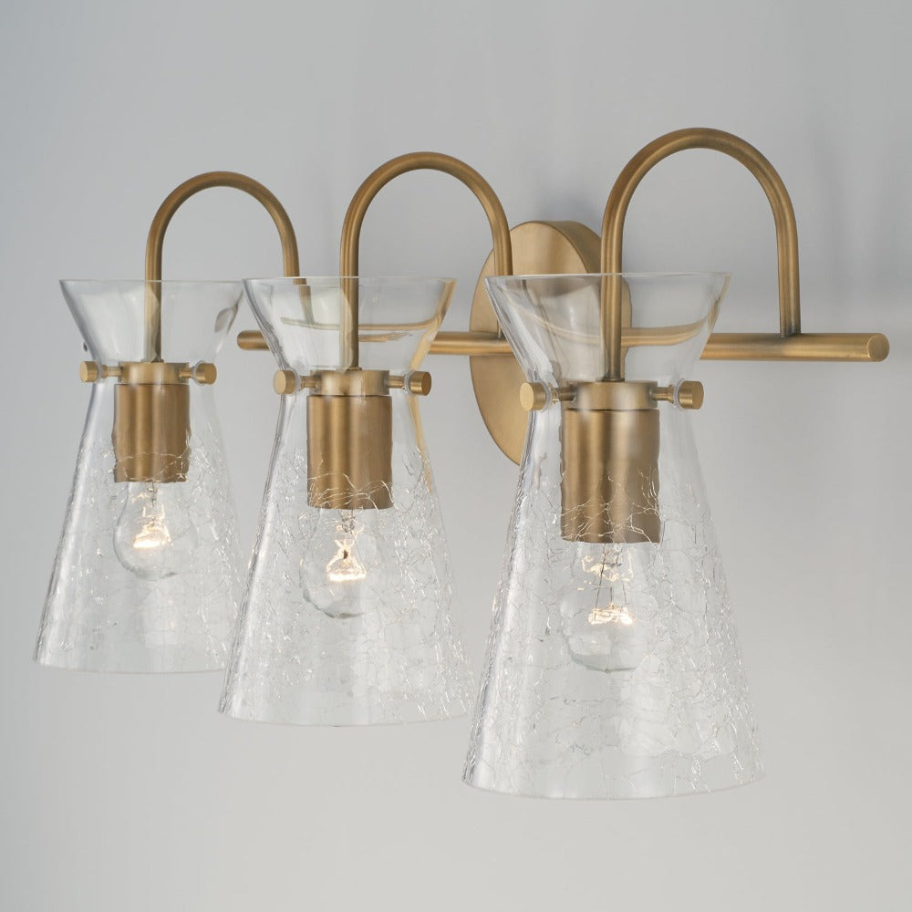 Colette 3-Light Glass Vanity, Vanity, Aged Brass