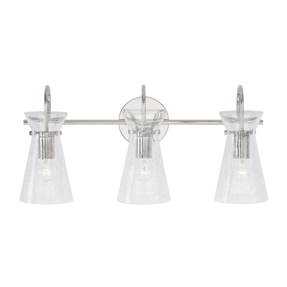Colette 3-Light Glass Vanity, Vanity, Polished Nickel
