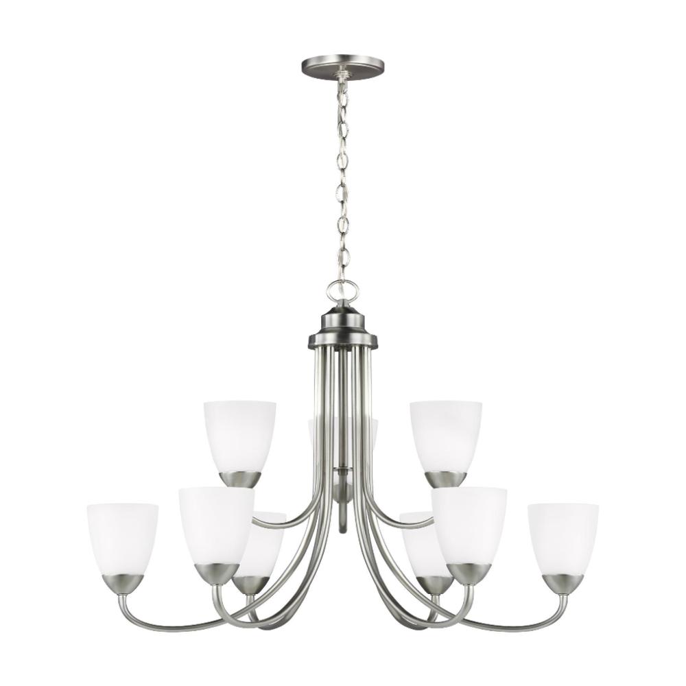 Barton Nine Light Chandelier, Chandelier, Brushed Nickel
