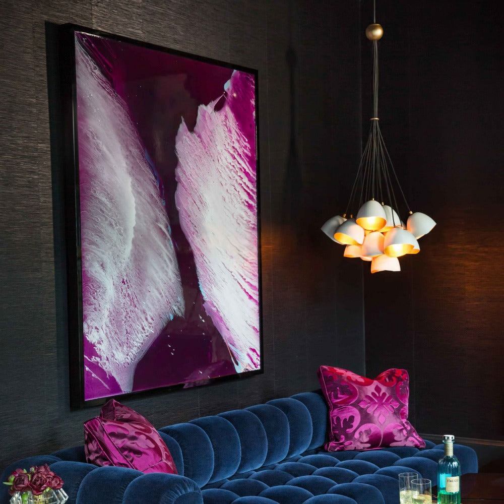 Lux Single Tier Cluster Pendant, Pendant, Shell White with Gold Leaf Accents