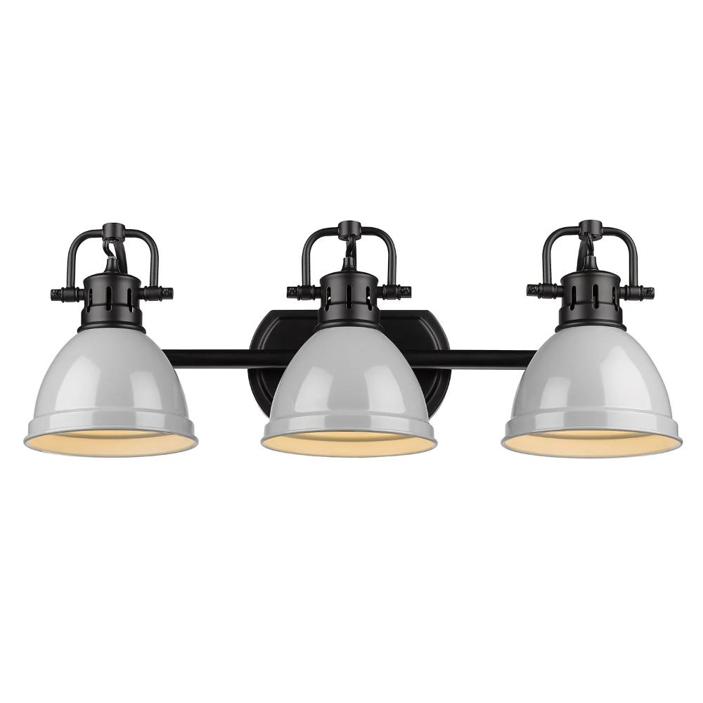 Duncan 3-Light Bath Vanity, Black, Gray Shade