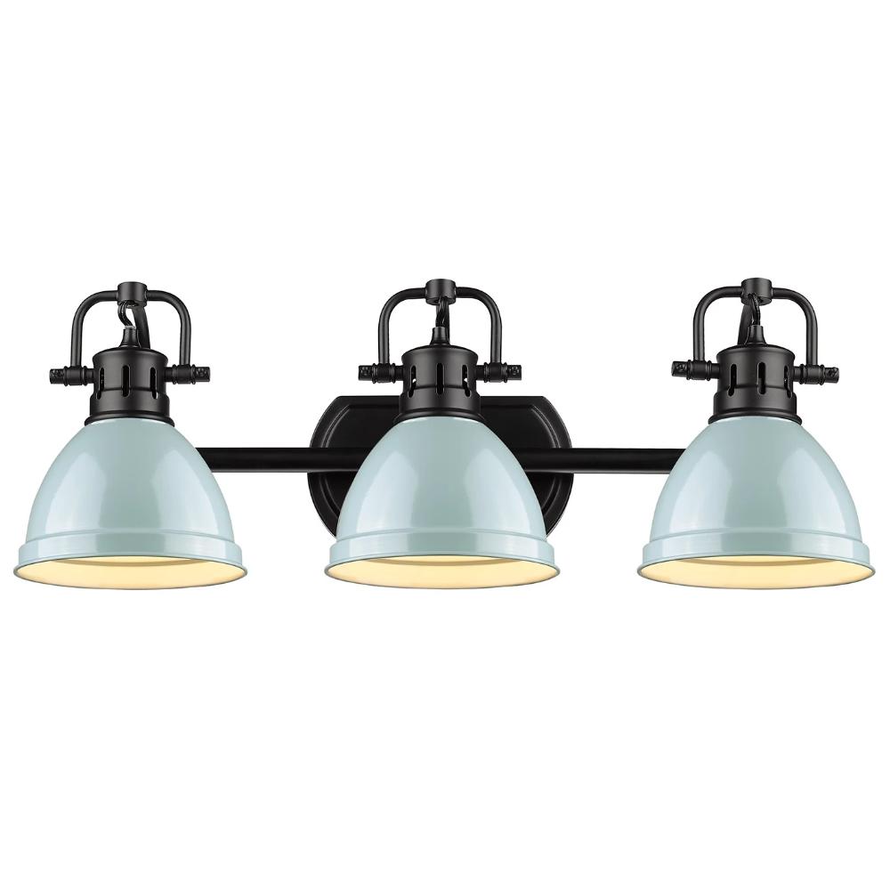 Duncan 3-Light Bath Vanity, Black, Seafoam Shade