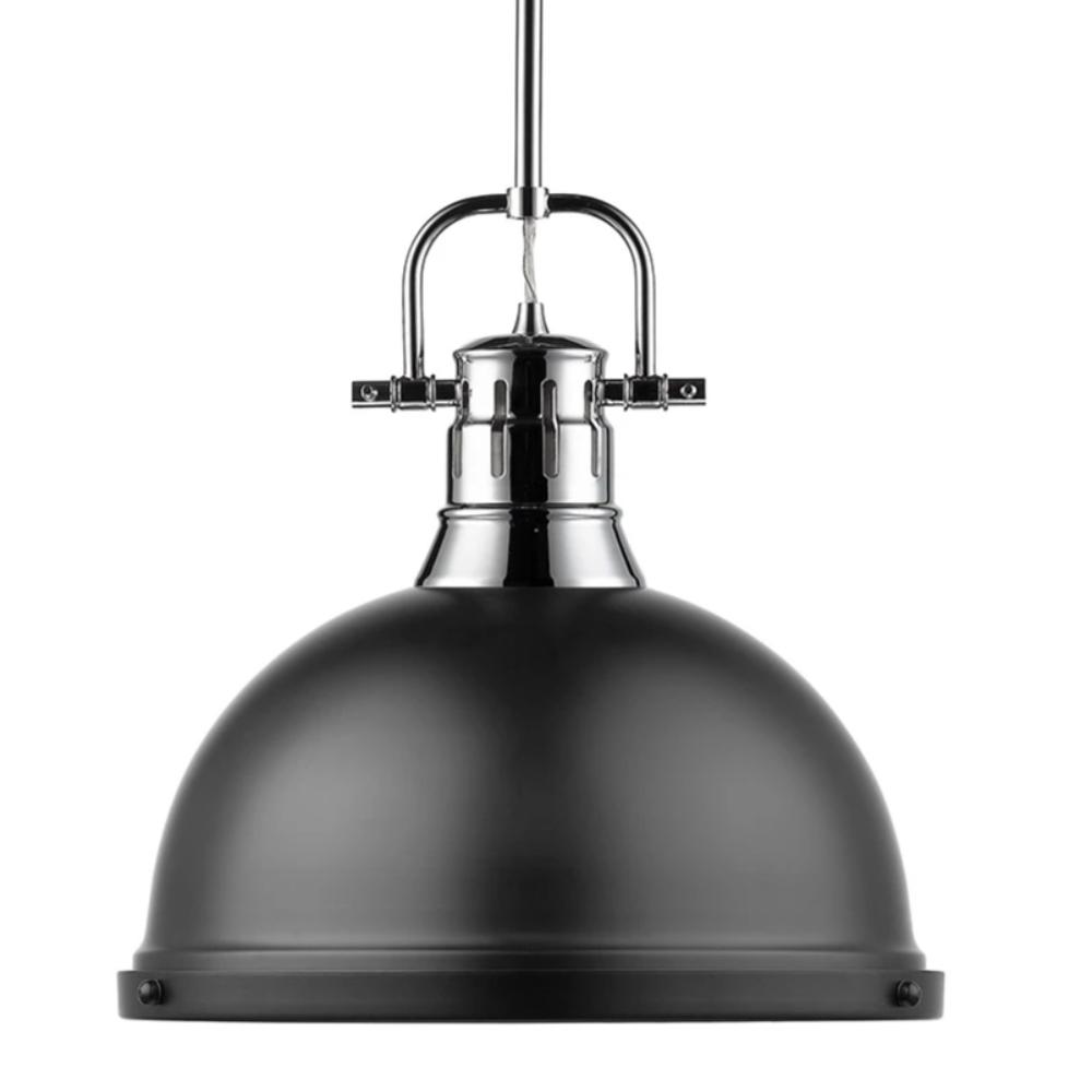 Duncan Large Pendant with Rod in Chrome, Pendant, Matte Black