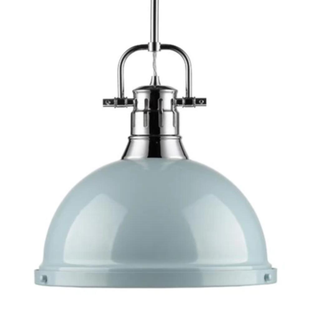 Duncan Large Pendant with Rod in Chrome, Pendant, Seafoam