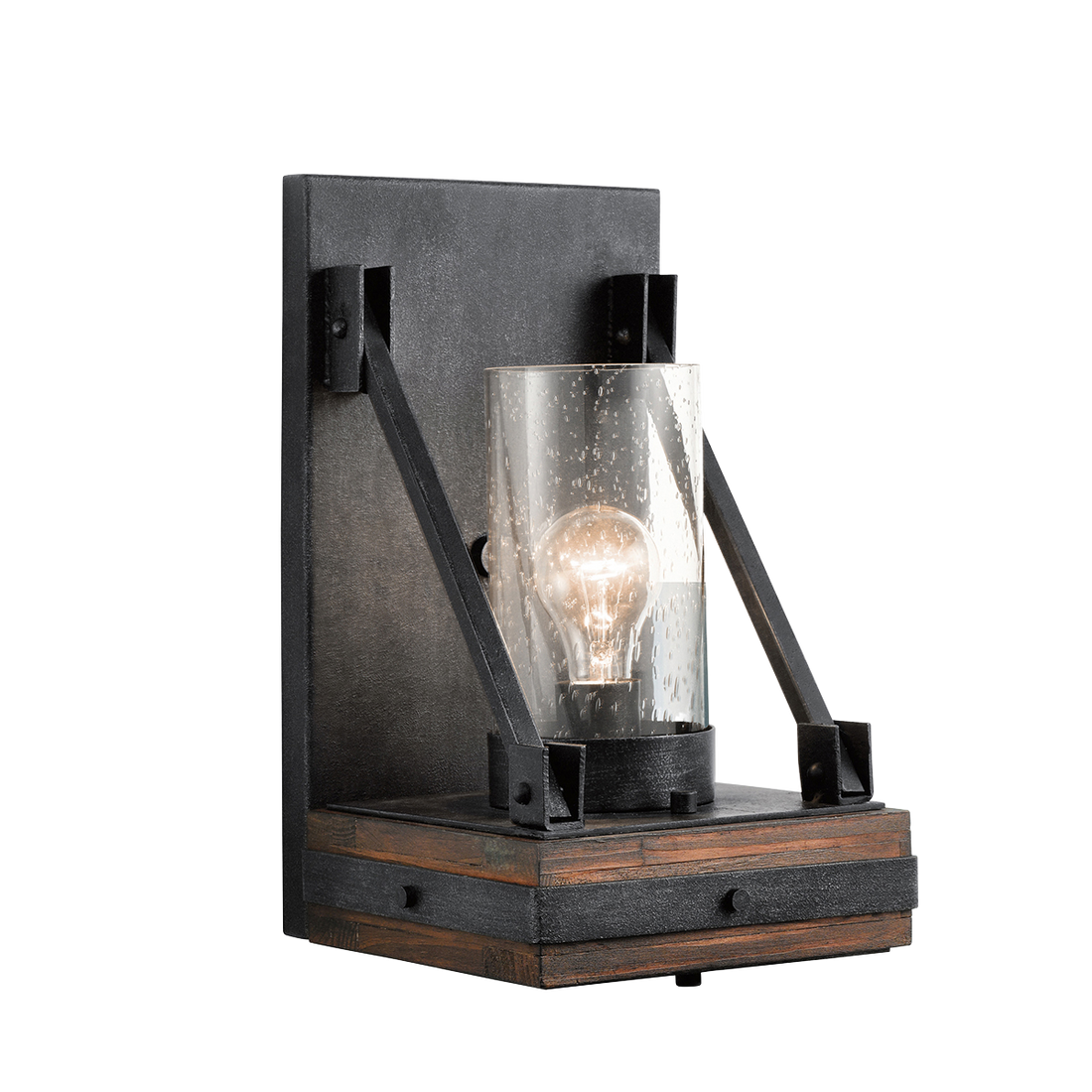 Auburn Stained Wood and Distressed Black Colerne Wall Sconce by Kichler 43436AUB