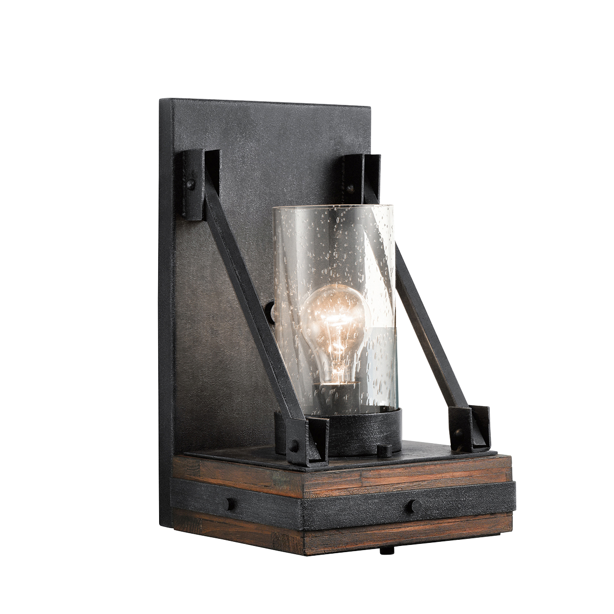 Auburn Stained Wood and Distressed Black Colerne Wall Sconce by Kichler 43436AUB