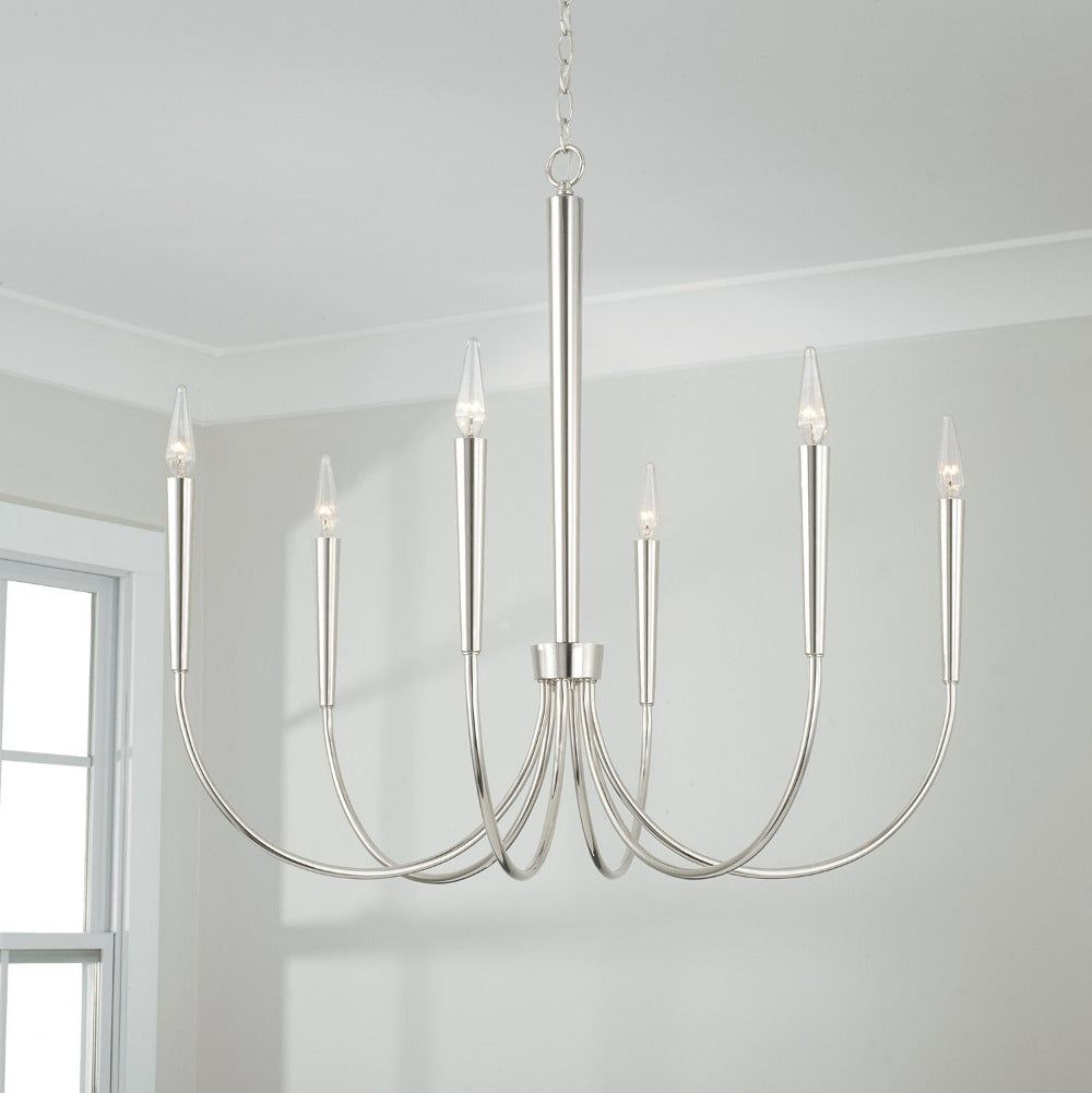 Audrey Chandelier, Chandelier, Polished Nickel