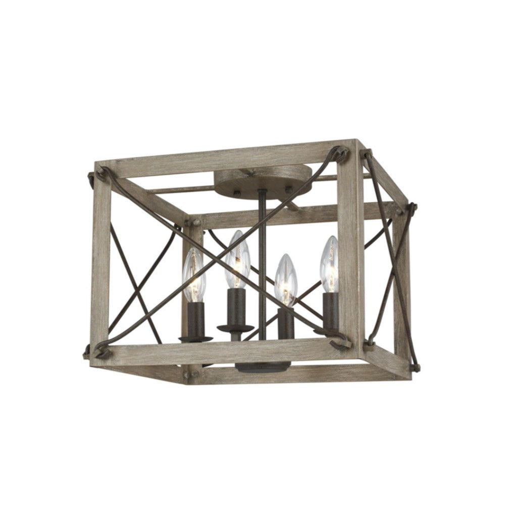 Colton 4-Light Flush Mount, Flush Mount, Washed Pine
