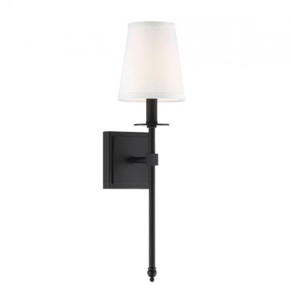 Small Monroe Sconce, 1-Light Wall Sconce, Matte Black, White Fabric Shade