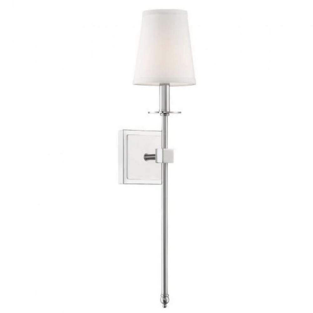 Medium Monroe Sconce, 1-Light Wall Sconce, Polished Nickel, White Fabric Shade