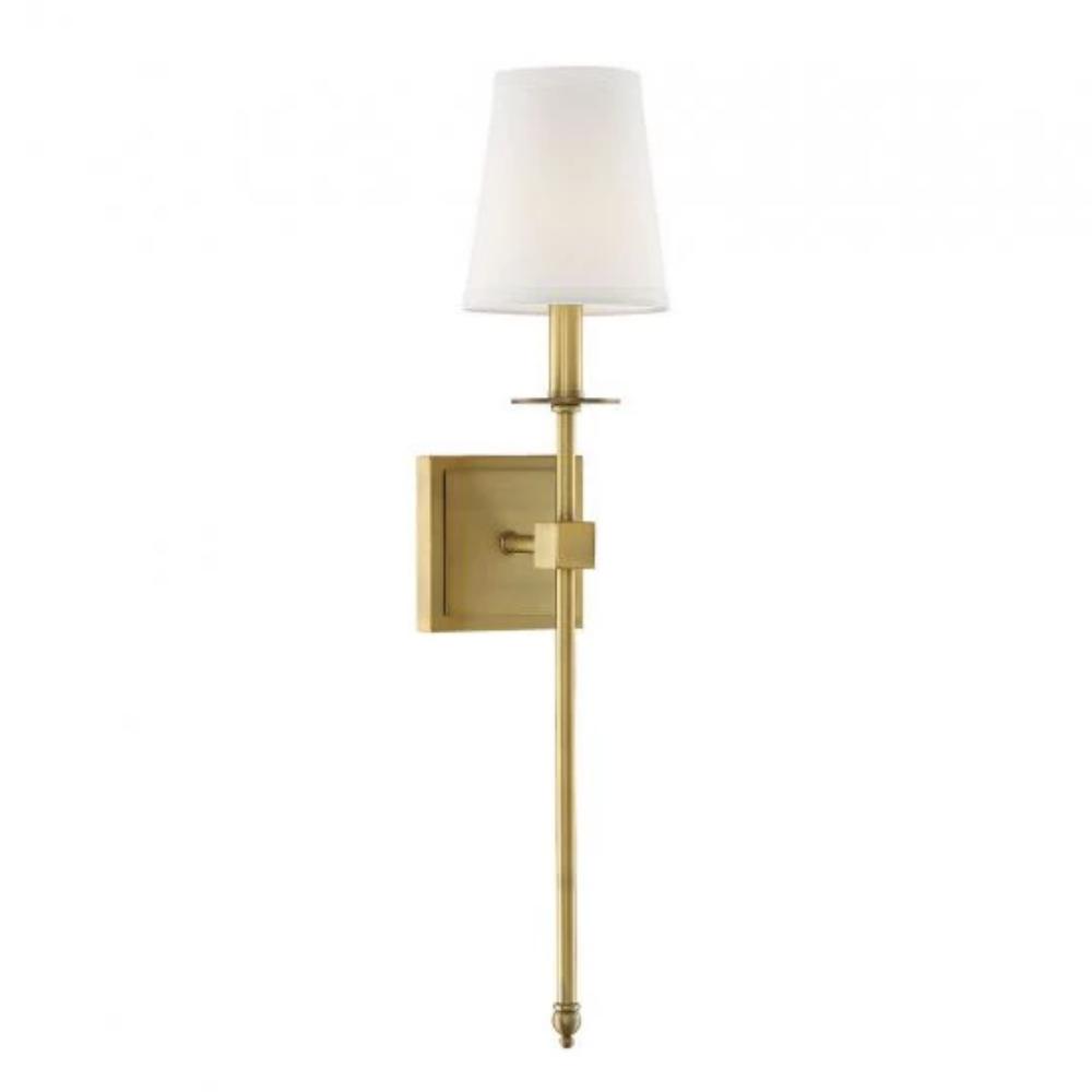 Medium Monroe Sconce, 1-Light Wall Sconce, Warm Brass, White Fabric Shade