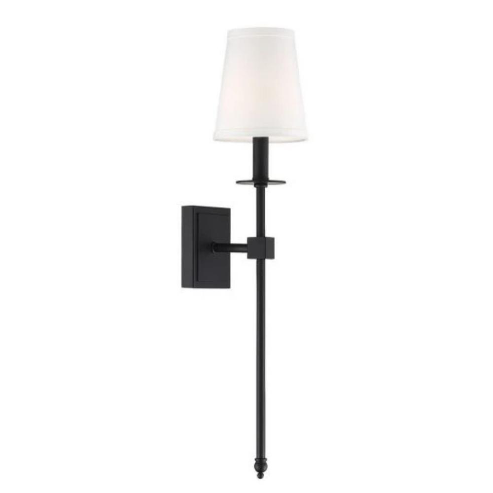 Medium Monroe Sconce, 1-Light Wall Sconce, Matte Black, White Fabric Shade