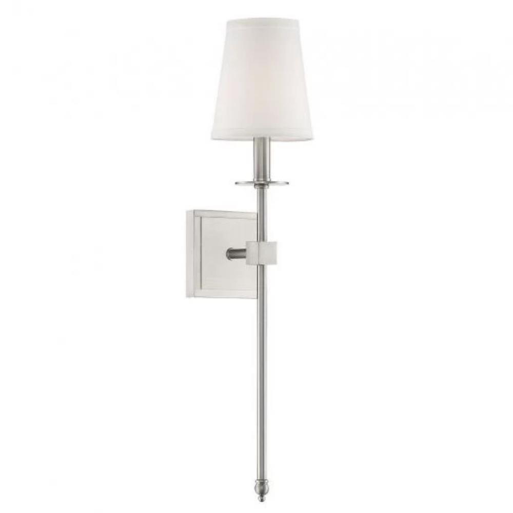 Medium Monroe Sconce, 1-Light Wall Sconce, Satin Nickel, White Fabric Shade