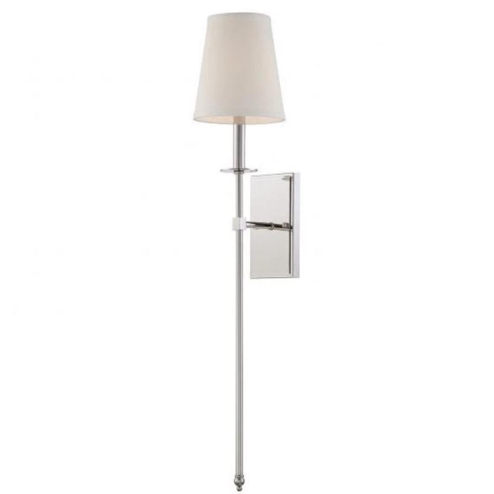 Large Monroe Sconce, 1-Light Wall Sconce, Polished Nickel, White Fabric Shade