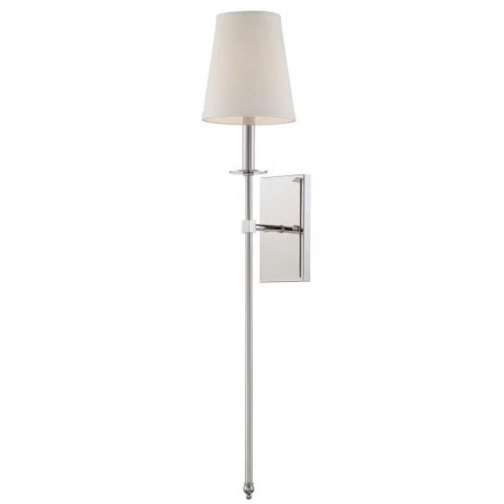 Large Monroe Sconce, 1-Light Wall Sconce, Polished Nickel, White Fabric Shade