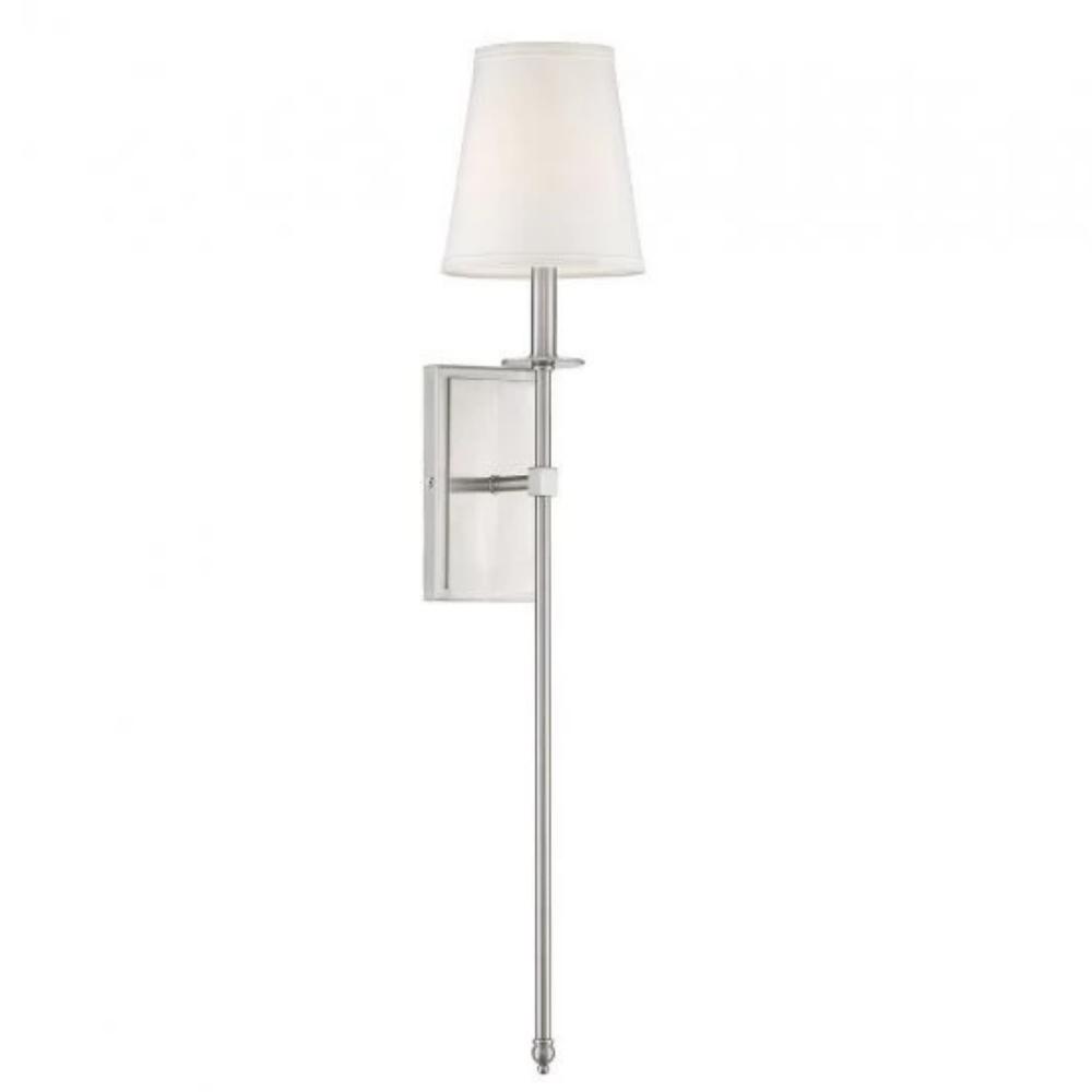 Large Monroe Sconce, 1-Light Wall Sconce, Satin Nickel, White Fabric Shade