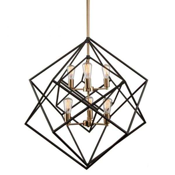 Artistry 6 Light Modern Black and Brass Chandelier by Artcraft AC11116 | Open Cage Lighting 