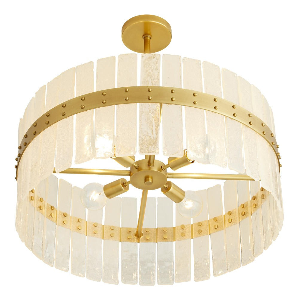 Luxe Glass Chandelier, Antique Brass and Organic Seeded Glass, Chandelier