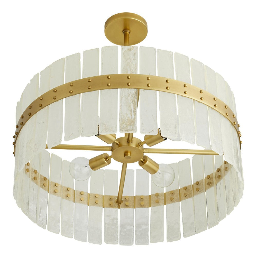 Luxe Glass Chandelier, Antique Brass and Organic Seeded Glass, Chandelier