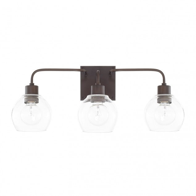 Capital Lighting Bronze 3 Light Tanner Vanity Light with clear glass globes 120031BZ-426