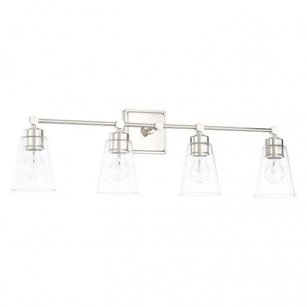 Enright 4 Light Vanity in Polished Nickel with Clear Cone Glass Shades by Capital Lighting 121841PN-432