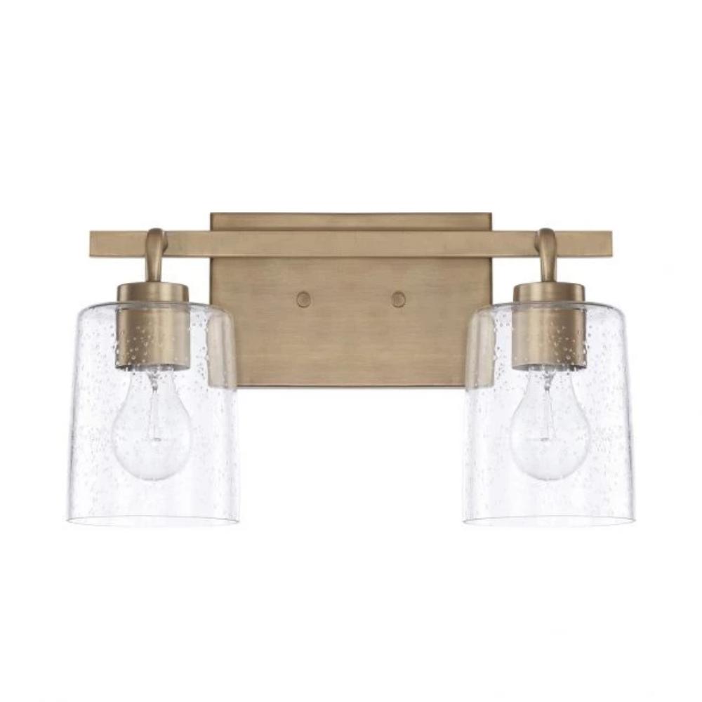 Greyson 2 Light Vanity in Aged Brass with Clear Seeded Glass Shades by Capital Lighting 128521AD-449