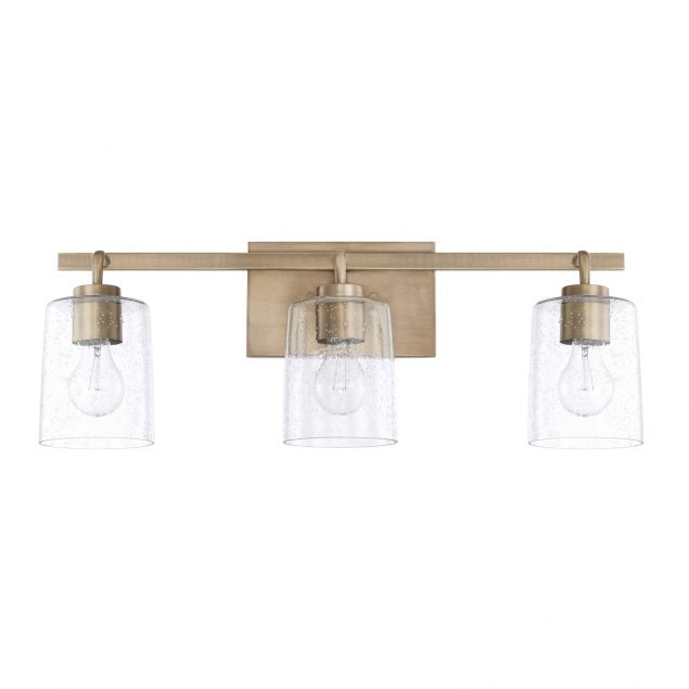 Greyson 3 Light Vanity in Aged Brass with Clear Seeded Glass Shades by Capital Lighting 128531AD-449