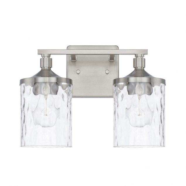 Colton 2 Light Vanity in Brushed Nickel with Clear Glass Water Shades by Capital Lighting 128821BN-451