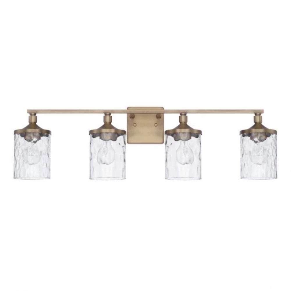 Colton 4 Light Vanity in Aged Brass with Clear Water Glass Shades by Capital Lighting 128841AD-451
