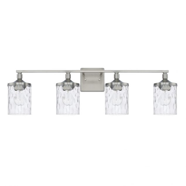 Colton 4 Light Vanity in Brushed Nickel with Clear Water Glass Shades by Capital Lighting 128841BN-451