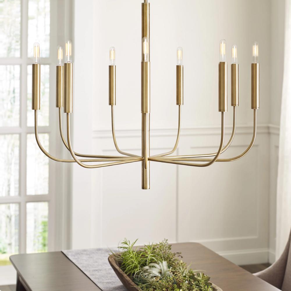 Lifestyle Shot of Fenella Chandelier, 9-Light Chandelier, Burnished Brass