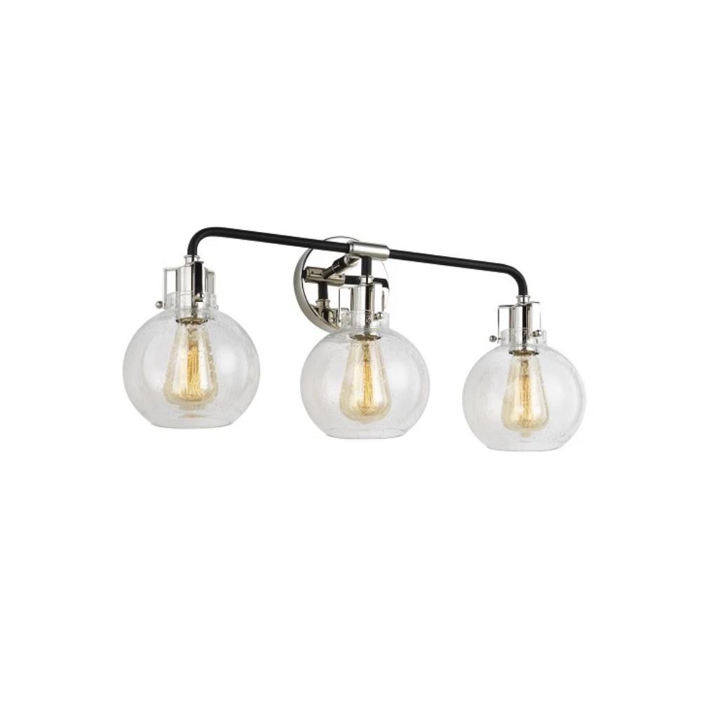 Clara Vanity, 3-Light Vanity, Polished Nickel, Textured Black, Clear Seeded Glass