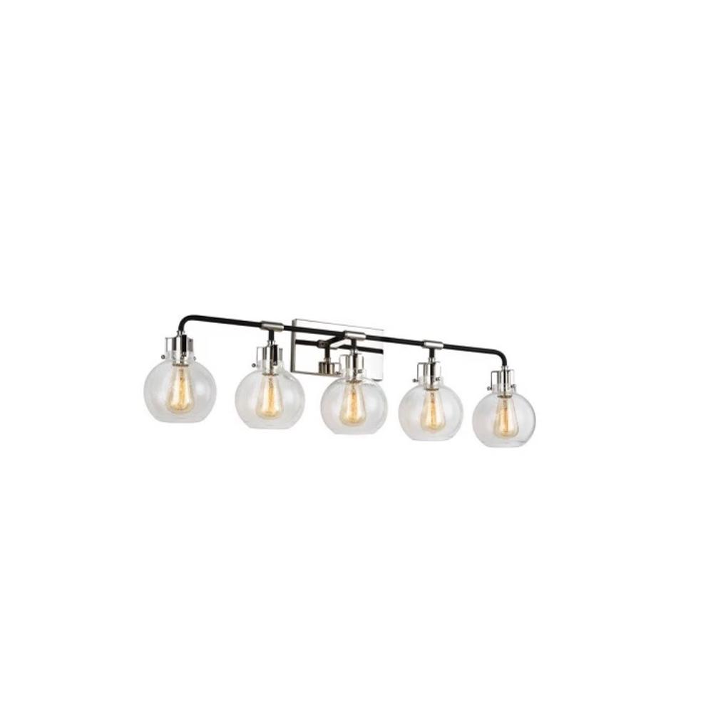 Clara Vanity, 5-Light Vanity, Polished Nickel, Textured Black, Clear Seeded Glass