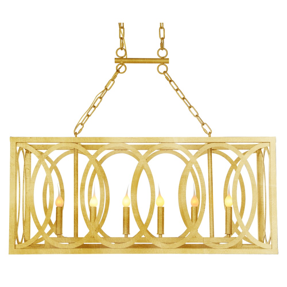 New Orleans Linear Lantern, Linear Chandelier, Gold Leaf