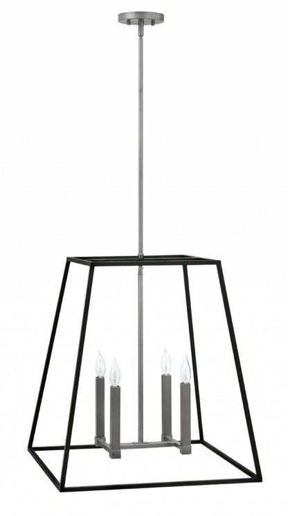 Fulton Large Foyer in Aged Zinc | open cage black metal lantern with Silver Accents by Hinkley 3336DZ