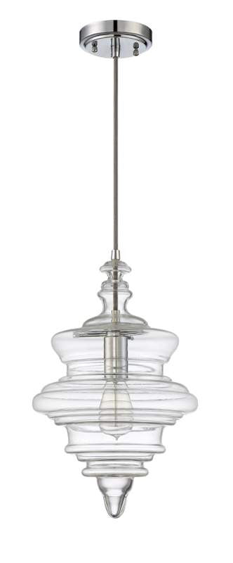 Tapered Blown Glass Mini Pendant with Clear Glass and Chrome Finish by Jeremiah Lighting P600CH1