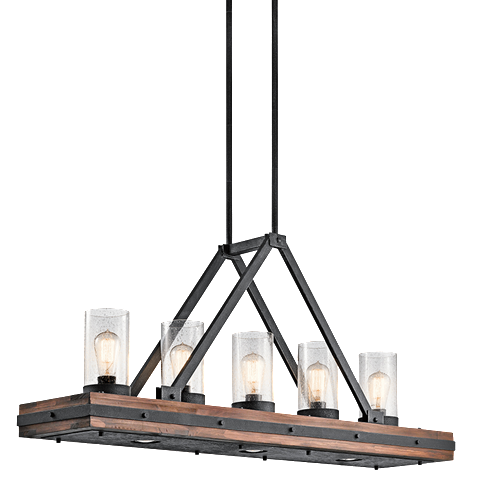 Colerne Linear Chandelier in Aurburn Stained Wood/Distressed Wood, by Kichler, 43491AUB