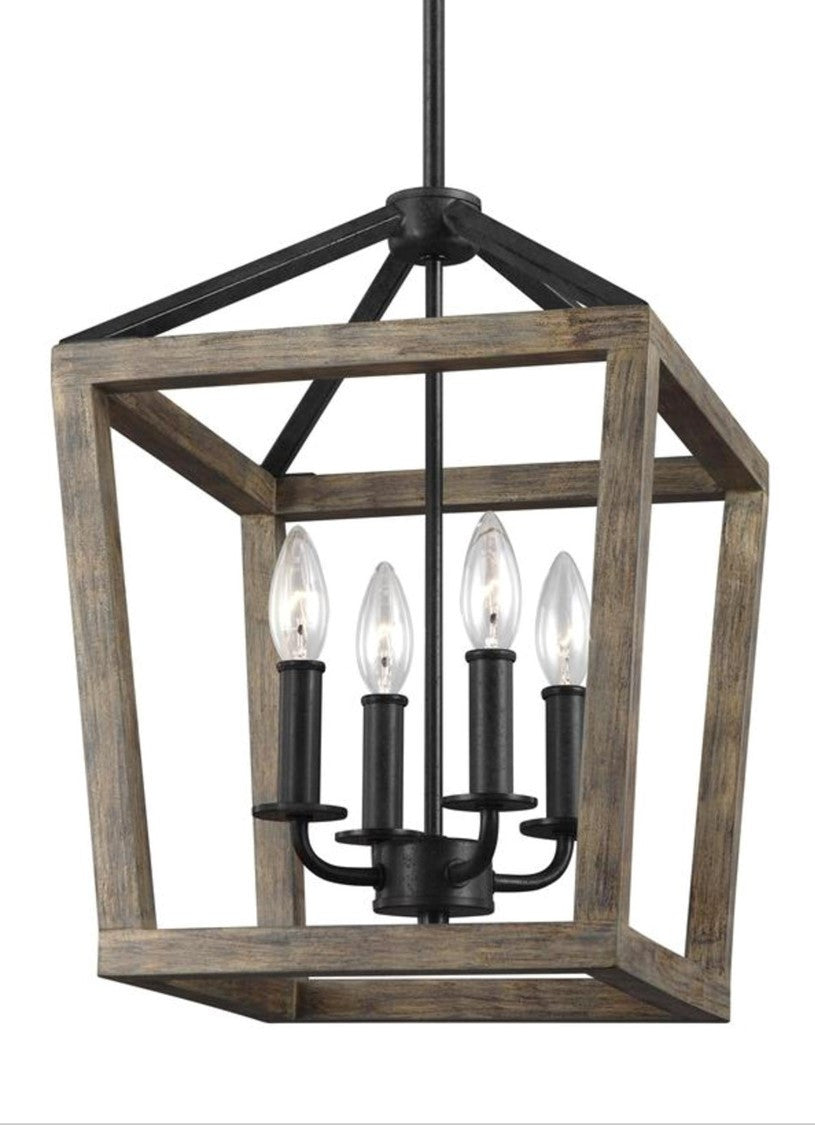 Gannet Chandelier in Weathered Oak Wood / Antique Forged Iron by Feiss, F3190/4WOW/AF