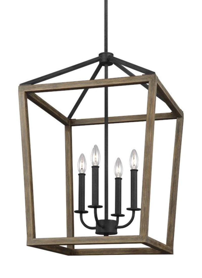 Gannet Chandelier in Weathered Oak Wood / Antique Forged Iron by Feiss, F3191/4WOW/AF