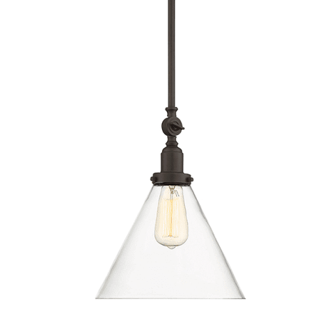 Drake Pendant by Savoy House in English Bronze with clear glass cone shade 7-9132-1-13