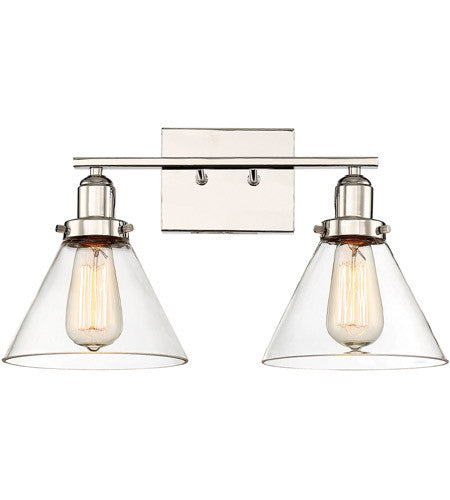 Savoy House 2 Light Drake Vanity in Polished Nickel with Clear Cone Shaped Glass Shades 8-9130-2-109