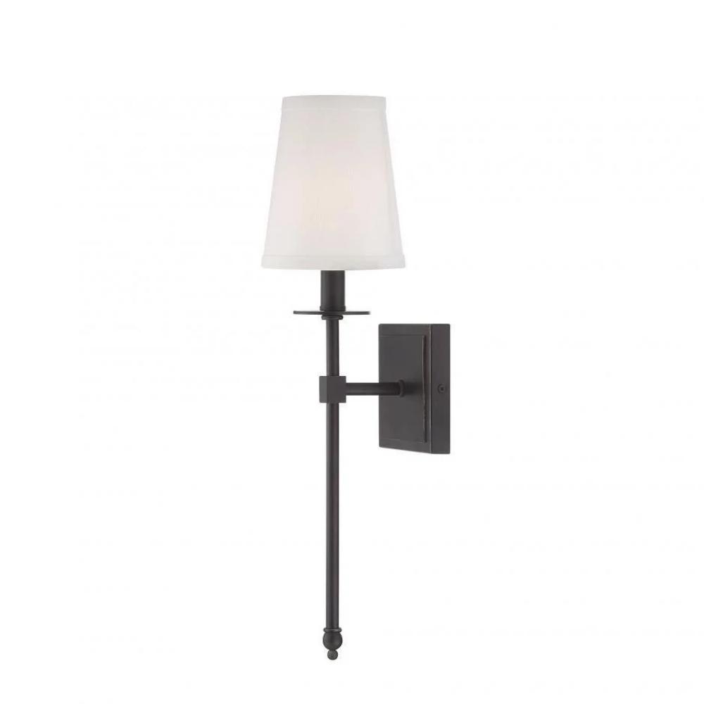 Small Monroe Sconce, 1-Light Wall Sconce, Classic Bronze, White Fabric Shade
