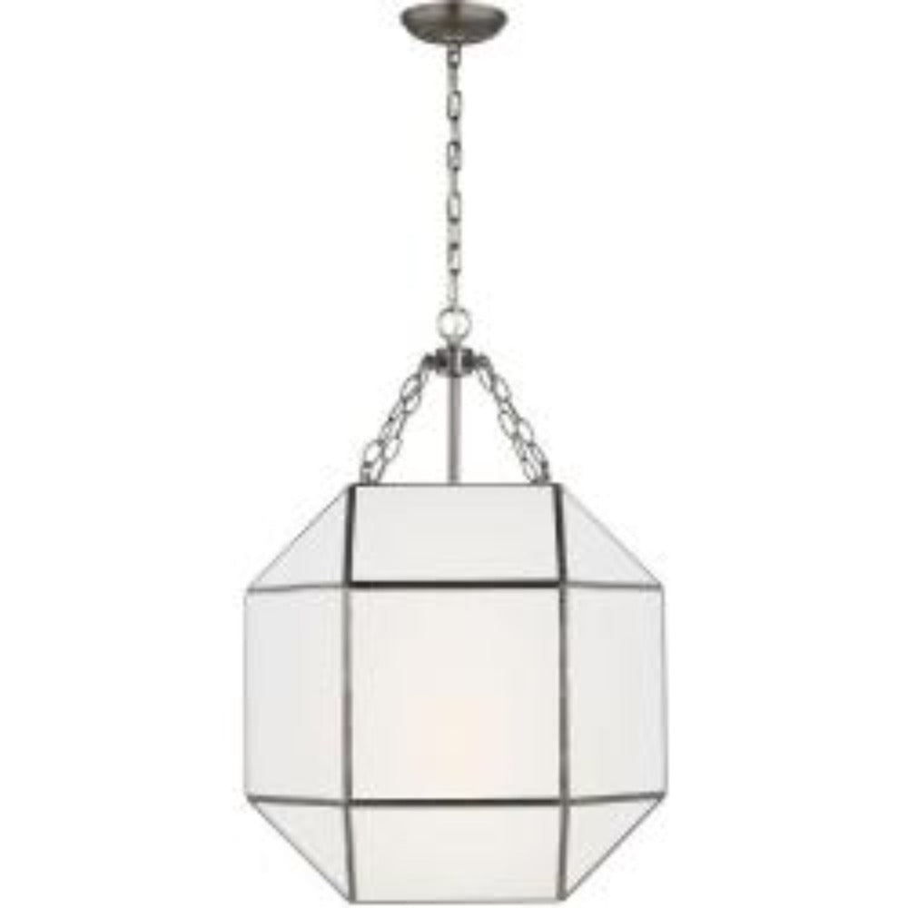 Doja Shaded Small 3-Light Lantern, Lantern, Antique Brushed Nickel