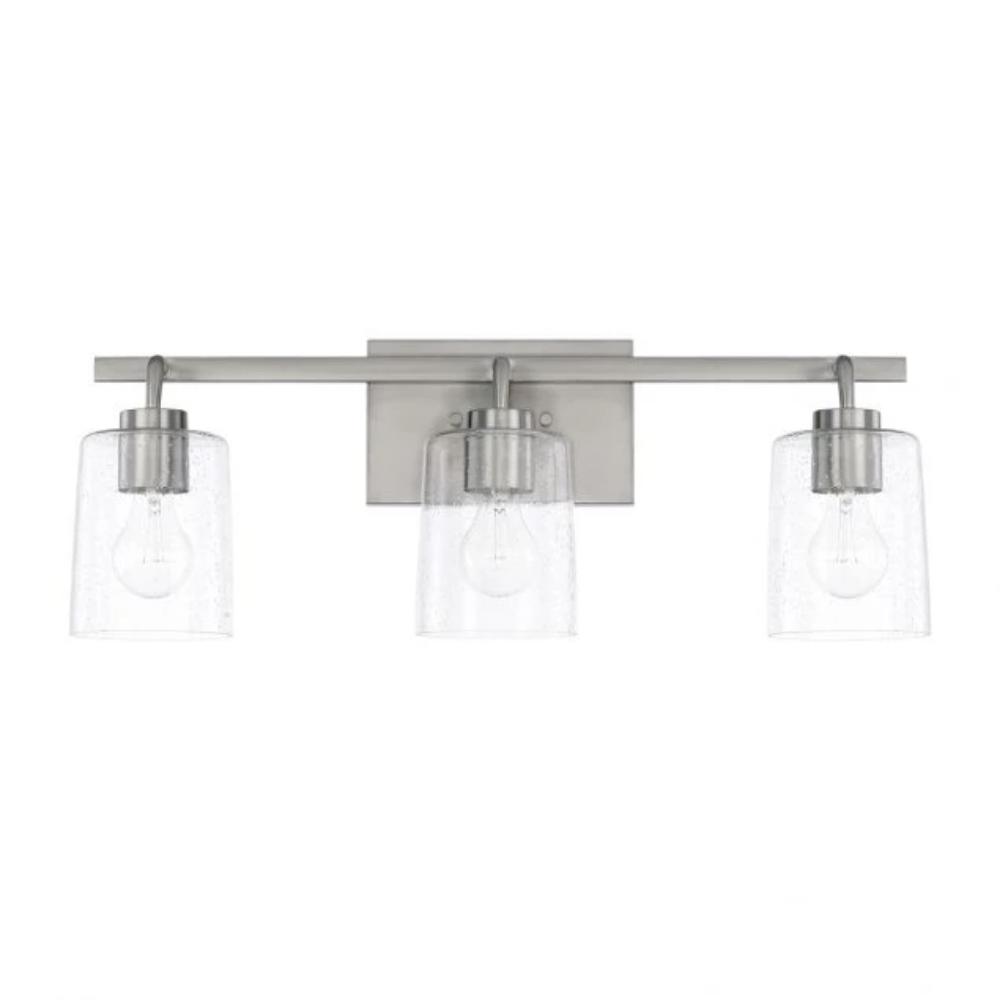 Greyson 3 Light Vanity in Brushed Nickel with Clear Seeded Glass Shades by Capital Lighting 128531BN-449