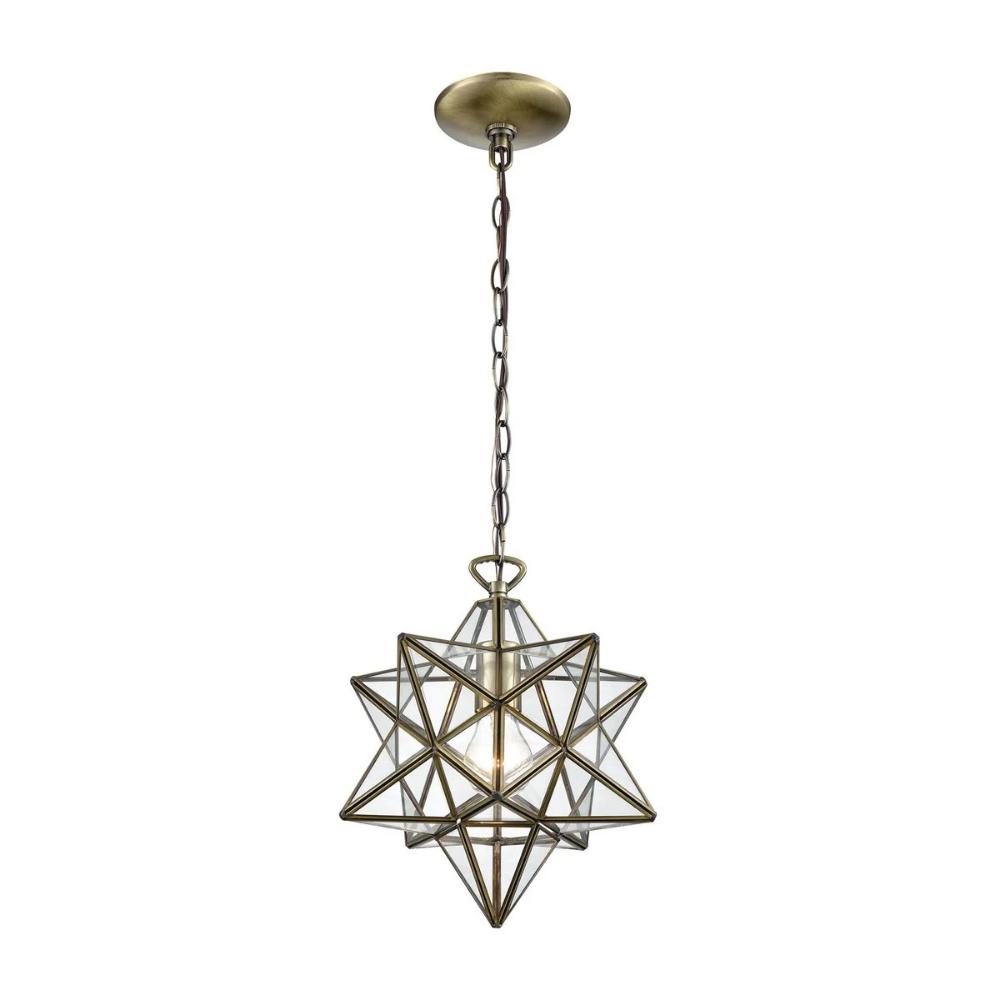 1-Light Star Pendant, Pendant, Antique Brass, Clear Glass
