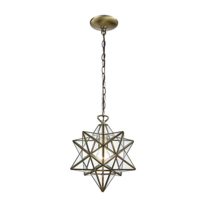 1-Light Star Pendant, Pendant, Antique Brass, Clear Glass