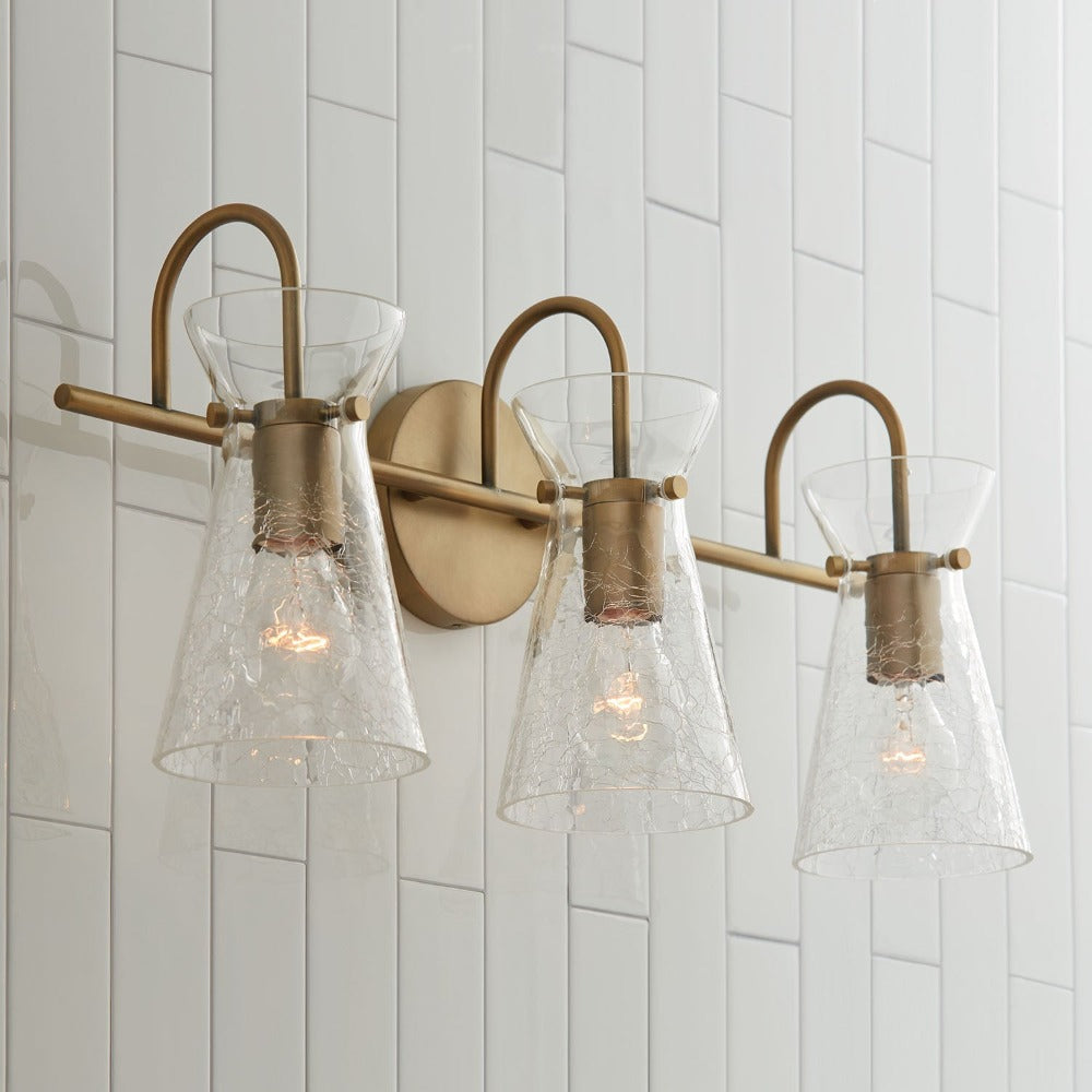 Colette 3-Light Glass Vanity, Vanity, Aged Brass