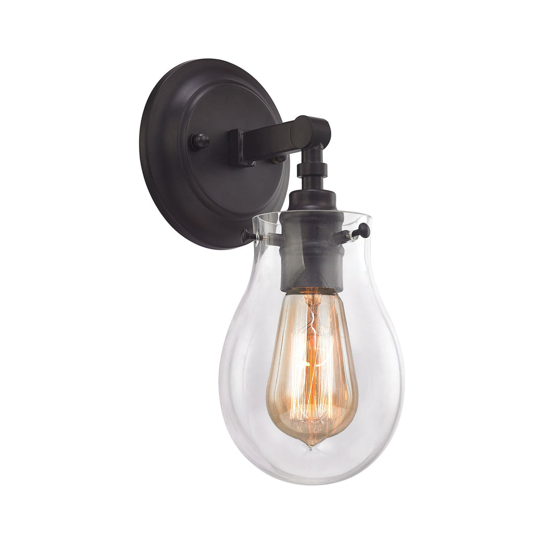 1 light Jaelyn Vanity Sconce in Oil Rubbed Bronze with clear teardrop glass shade by Elk Lighting 31930/1