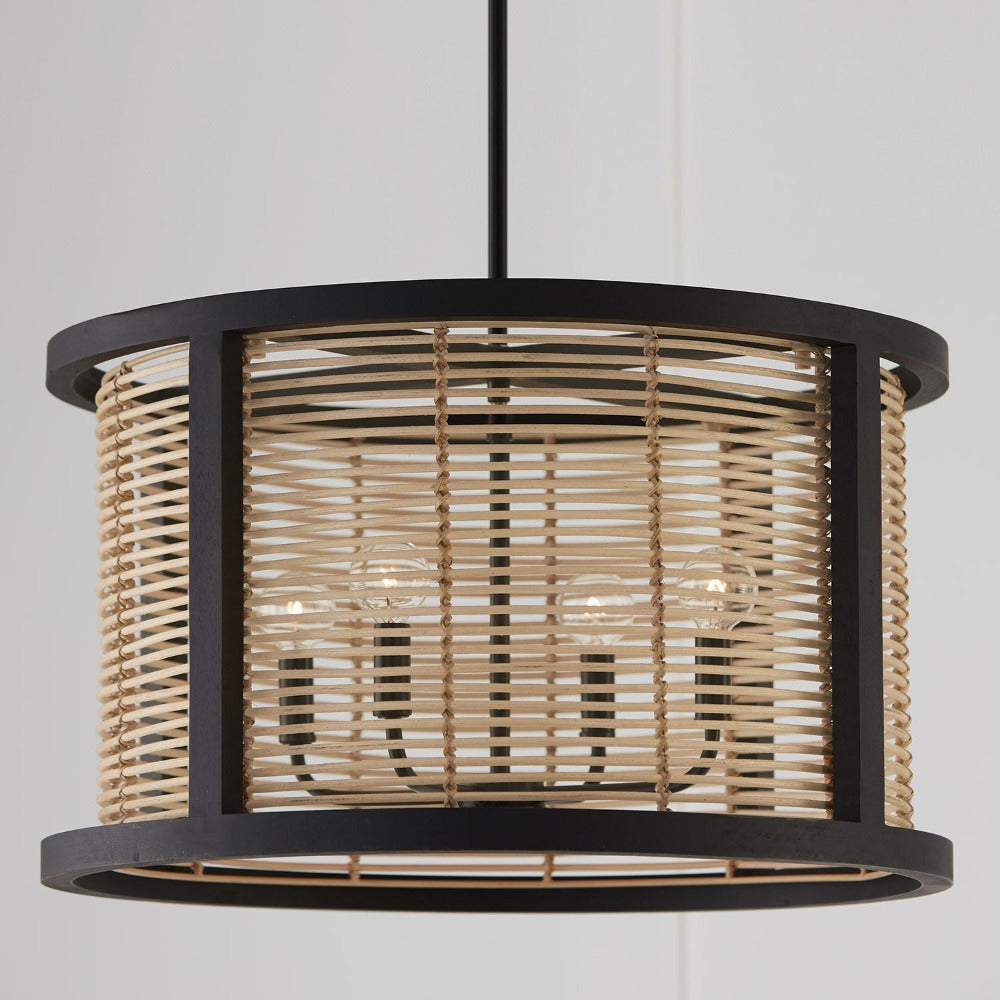 Zara 4-Light Pendant, Pendant, Flat Black, Foyer Fixture